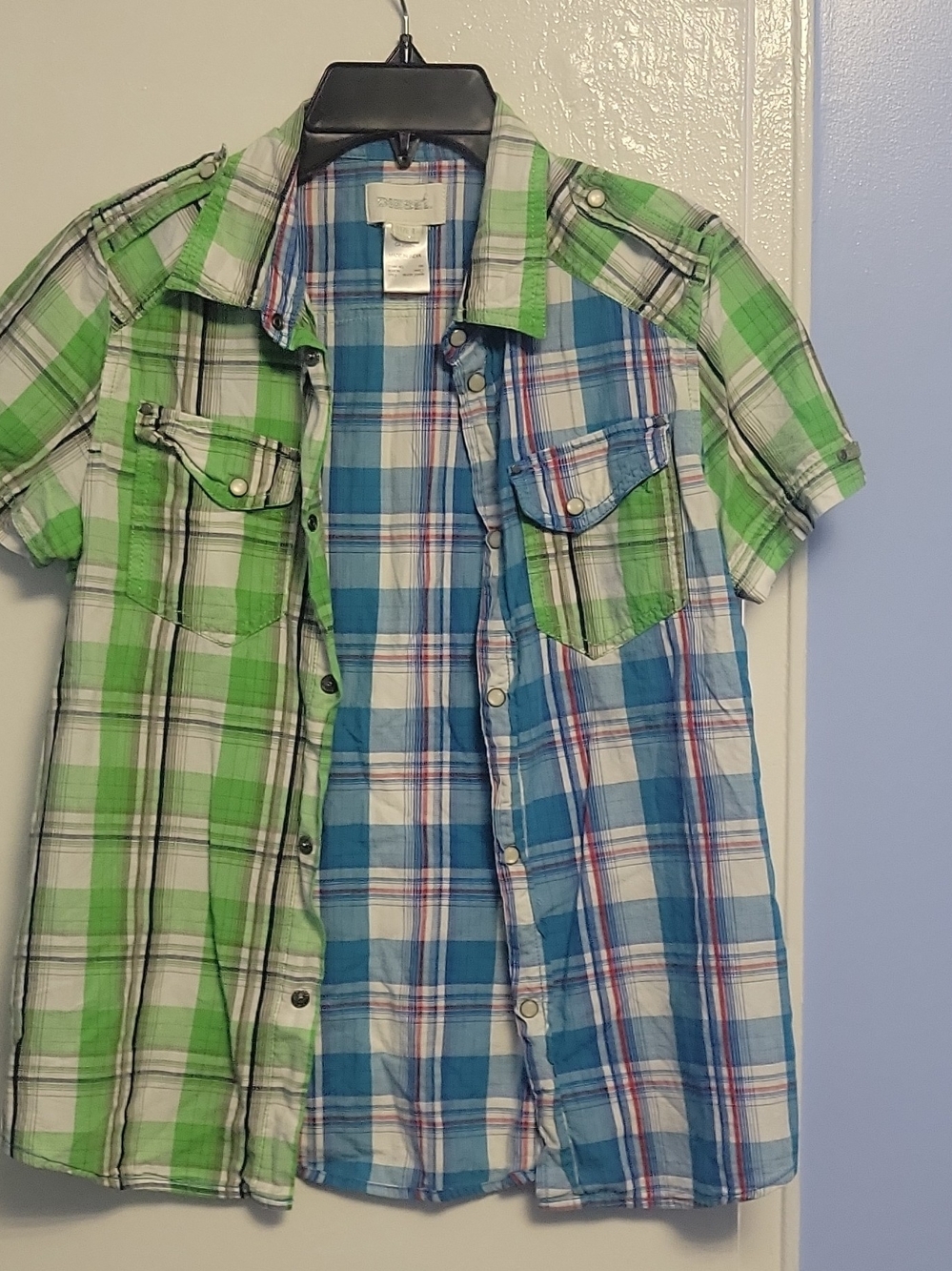 Diesel Light Blue and White Plaid Short Sleeve Shirt